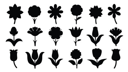 set of different types flowers silhouette vector on white background