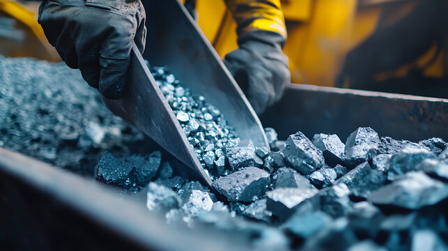 Miner loading lithium ore into a hopper for processing. Featuring material handling