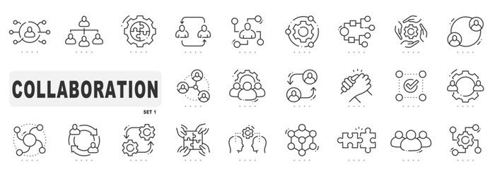 Set of collaboration related line icons. Teamwork, together, group, team etc. Editable stroke