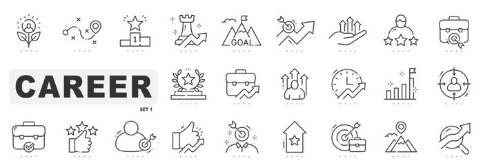 Set of career related line icons. Business, success, arrow, goal etc. Editable stroke