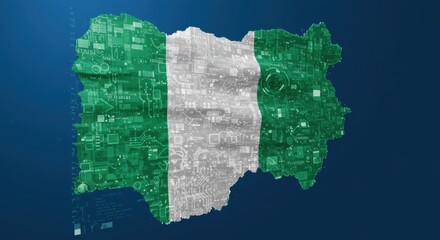 Nigerian Flag with Digital Tech Elements