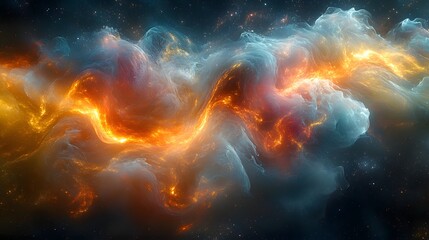 Fototapeta premium image of a bright orange and yellow cloud in space