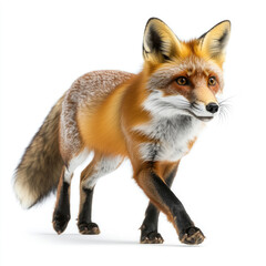 Fototapeta premium Red fox walking gracefully across an isolated white background