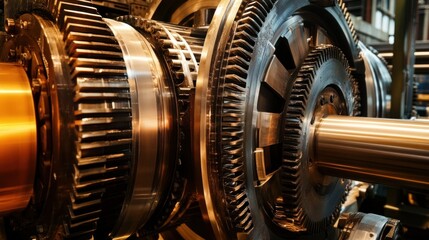 Fototapeta premium Industrial Machinery: Close-Up of Complex Gear System