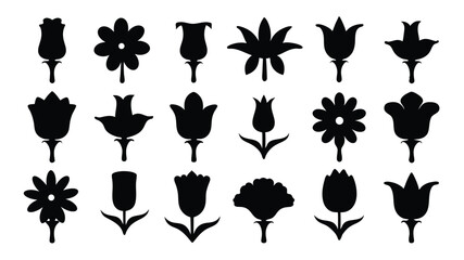 set of different types flowers silhouette vector on white background