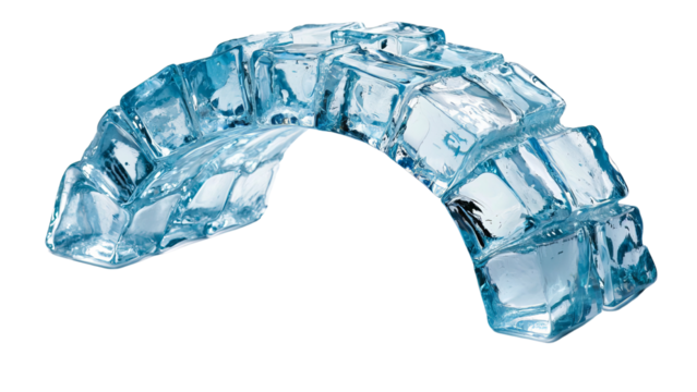 Png of A stunning ice sculpture displaying interconnected blocks of clear ice, elegantly arched against a neutral background.
