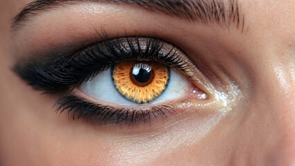 Obraz premium Stunning close-up of amber eye with makeup