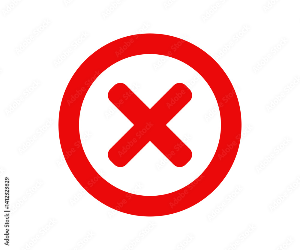 Poster red cross x mark icon. red x symbol in circle shape. rejection isolated sign vector design and illus