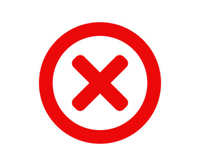 Red cross x mark icon. Red x symbol in circle shape. Rejection isolated sign vector design and illustration.

