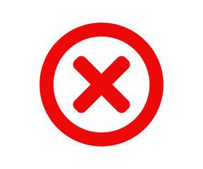 Red cross x mark icon. Red x symbol in circle shape. Rejection isolated sign illustration on transparent background. 