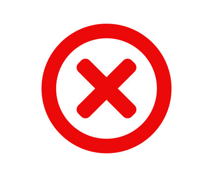 Red cross x mark icon. Red x symbol in circle shape. Rejection isolated sign illustration on transparent background. 