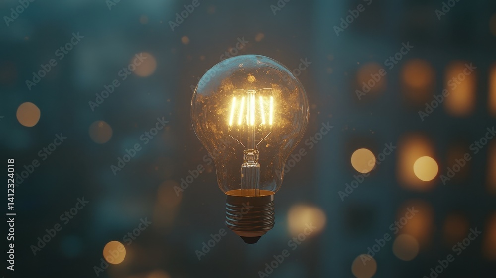 Poster illuminated light bulb in moody atmosphere with bokeh background for creative concepts,light bulb
