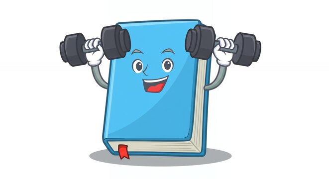 Motivational cartoon book lifting weights