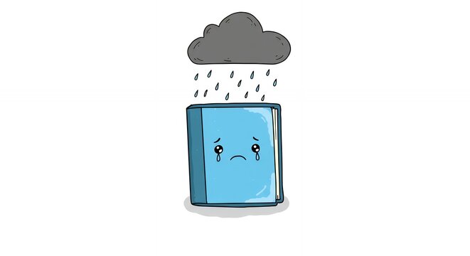Sad book cartoon illustration rain cloud