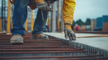 Structural engineer inspecting concrete strength at a building site. Featuring safety and compliance