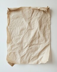 Obraz premium Crumpled Beige Paper Sheet on White Background, Texture