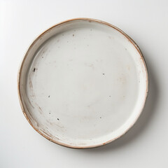 Set of handmade white ceramic plates – rustic minimalism tableware mockup top view