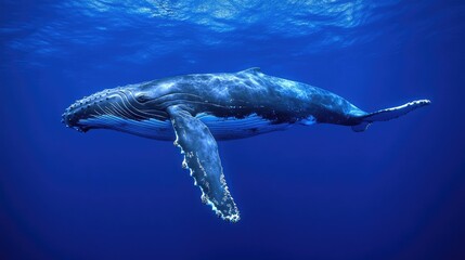 Obraz premium Calf humpback whale swims close underwater, 4k slow motion
