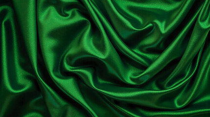 Fototapeta premium Green satin fabric with flowing folds and silky texture perfect for nature inspired luxury fashion or branding mockup background