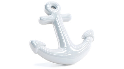 Glossy white anchor symbolizing hope and stability against a bright background.