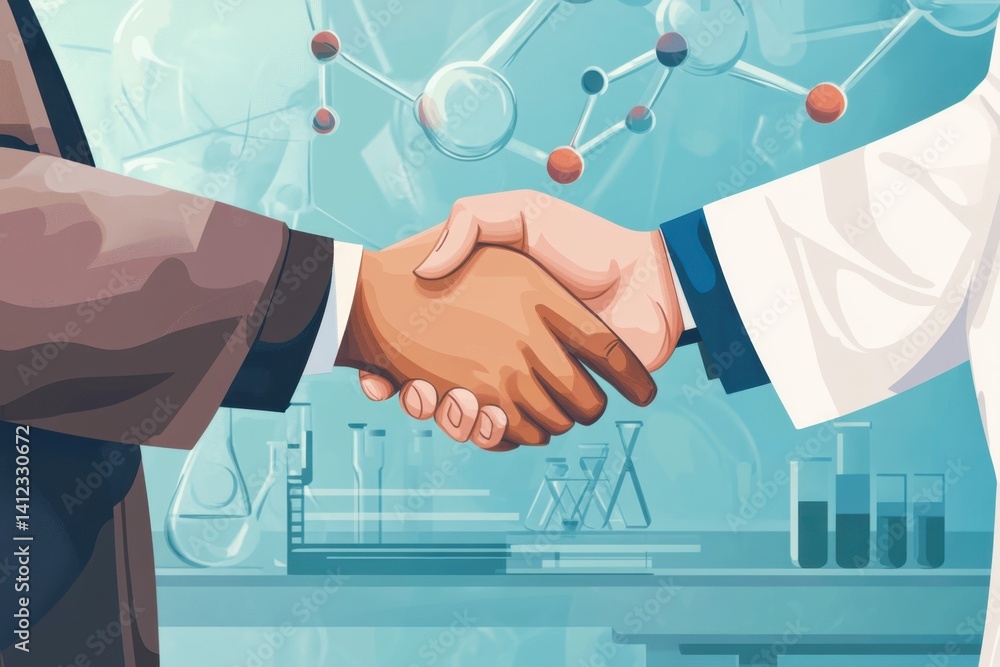 Aufkleber hands shaking in a laboratory environment symbolizing collaboration between science and business inn