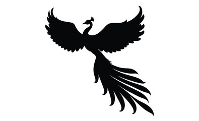 Phoenix silhouette, Fire bird vector, Mythical bird icon, Fenix illustration on white background