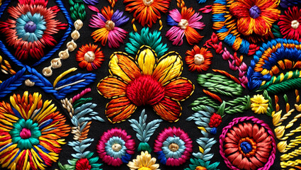 Vibrant close up of colorful embroidery celebrating heritage