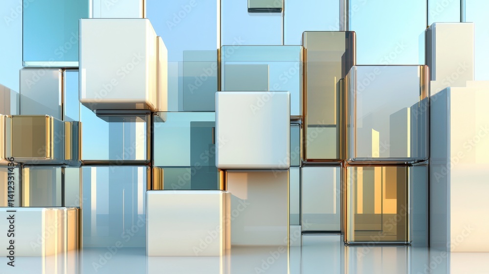 Poster abstract minimalist white 3d shapes stacked in soft floating layout
