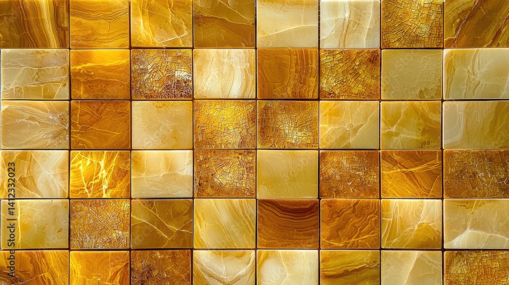 Poster abstract mosaic of yellow tiles with subtle texture and depth