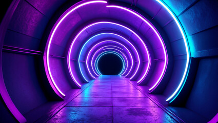 Fototapeta premium Vibrant neon circle light tunnel background