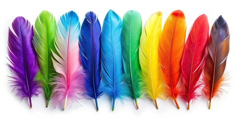 Colorful Feathers Food Photography: Vibrant Plume Still Life on White