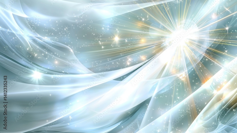 Poster abstract white background with soft light flares and gentle flowing lines