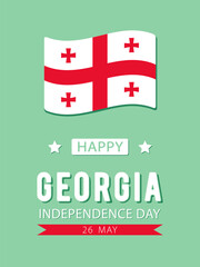 Georgia Independence Day, vector design for greeting card, poster or banner. Text Happy Georgia Independence Day, 26 may and Georgian flag isolated on green background.