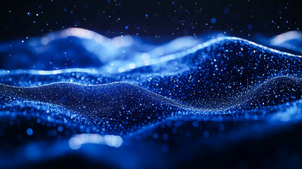 A digitally generated image of blue light and fast-moving stripes over a black background