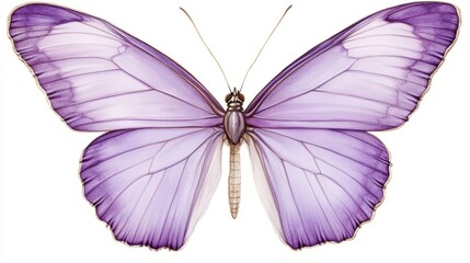 Delicate violet butterfly with translucent wings on soft white, symbolizing fragility and natural beauty
