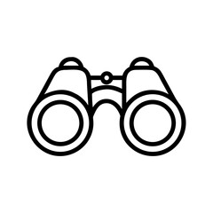 Minimalistic binoculars icon, black lines, clean outlines, modern style, white background view
