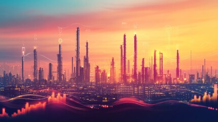 Sunset Industrial Cityscape, Data Overlay