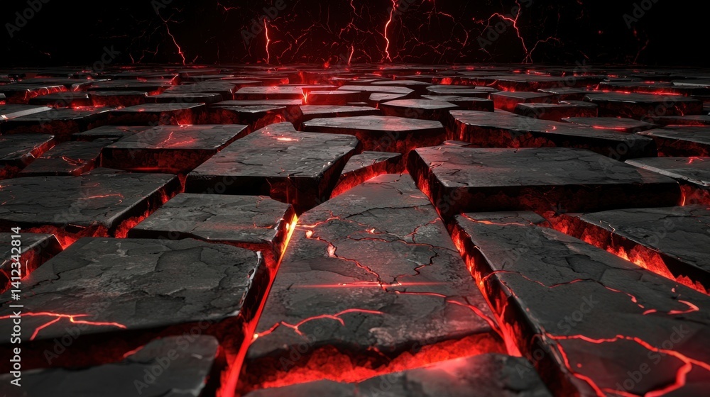 Poster deep red 3d polygonal background with shadows and glowing edges