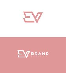 Elegant EV monogram logo design, brand identity, pink color scheme, modern aesthetic, initial letter