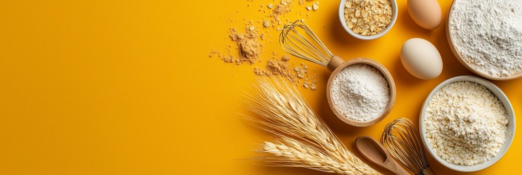 Baking ingredients arranged on a bright yellow surface (1)