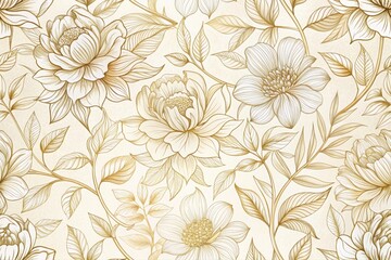 Seamless floral pattern with golden flowers on beige background