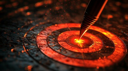 A fiery dart precisely hitting the bullseye of a target.