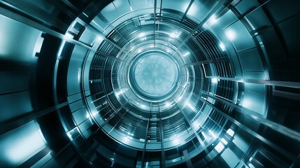 Abstract futuristic tunnel with circular structure and blue lighting effect.