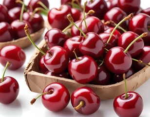 cherry; isolated; cherries; white; background; fruit; red; closeup; berry; ripe; food; fresh; macro; sweet; sour; raw; organic; dessert; juicy; bright; objects; White background; Isolated On White;
