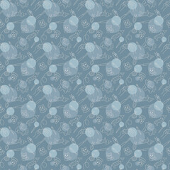 Seamless pattern with amigrumi knitting and animals color. Illustration for your projects.