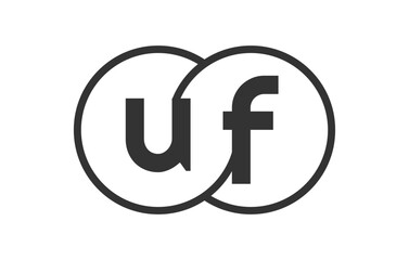 UF business company emblem with outline rounds and letters u f. Logo template of two merged circles for brand identity, logotype. Vector Infinity symbol