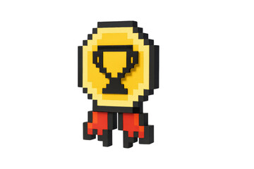 A vibrant pixel art trophy symbolizing achievement and victory in gaming and competitions, perfect for enthusiasts and gamers.