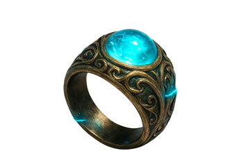Intricate fantasy ring with a glowing blue gem, symbolizing magic and artistry, perfect for storytelling and fantasy themes.