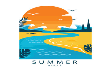 Bright golden beach sunset blending ocean summer harmony