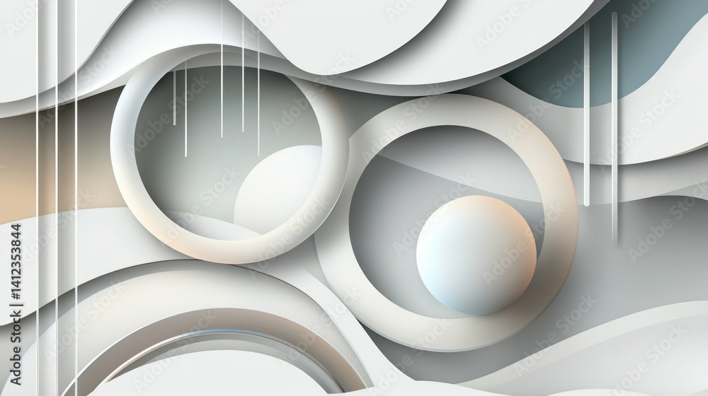Poster light white gradient with futuristic soft lines and abstract overlapping shapes